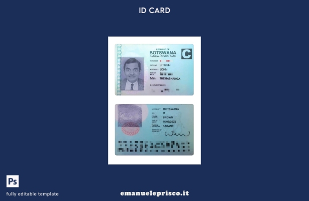 modello di carta d'identità nazionale del Botswana in stile verificato